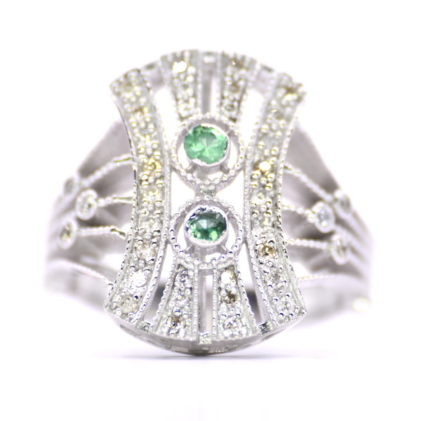 0.86 cts Natural Diamond - GreenTourmaline 0.10cts. - Art Deco
