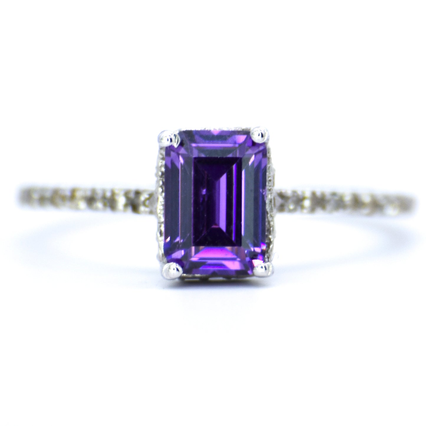 0.90 cts Natural Diamond - Baguette Amethyst 2cts. - Platinium