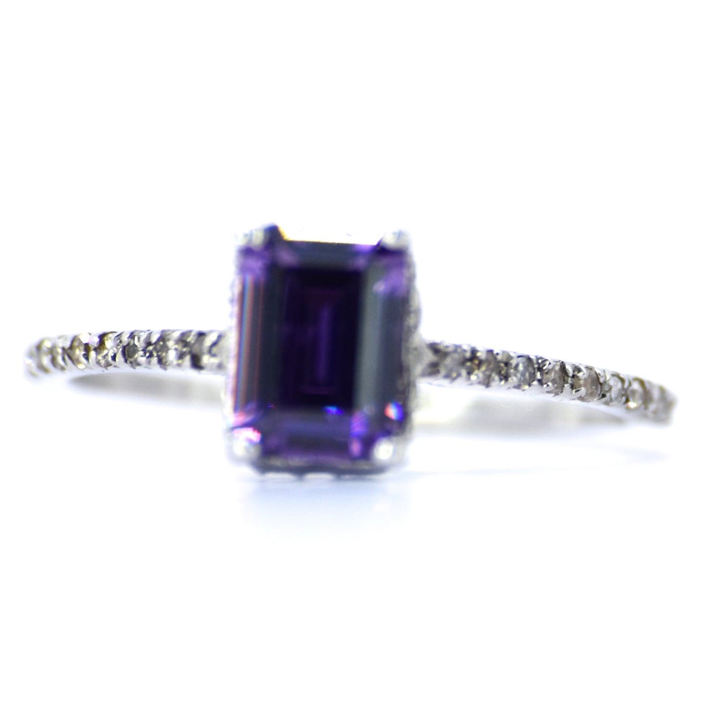 0.90 cts Natural Diamond - Baguette Amethyst 2cts. - Platinium