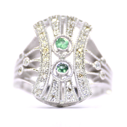0.86 cts Natural Diamond - GreenTourmaline 0.10cts. - Art Deco
