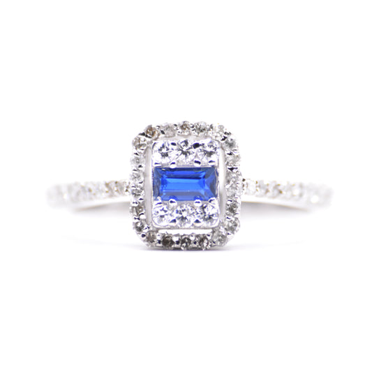 0.86 cts. Natural Diamond with 1.2 cts Baguette Blue Quartz 14K IGI CERTIFIED