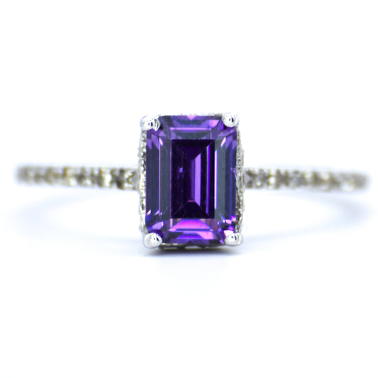 0.90 cts Natural Diamond - Baguette Amethyst 2cts. - Platinium