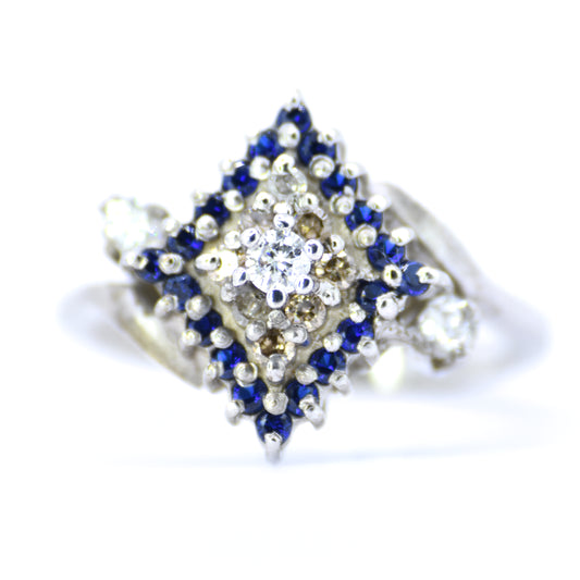 0.66 cts Natural Diamond - Blue Garnet 0.50cts. Hexagon Ring